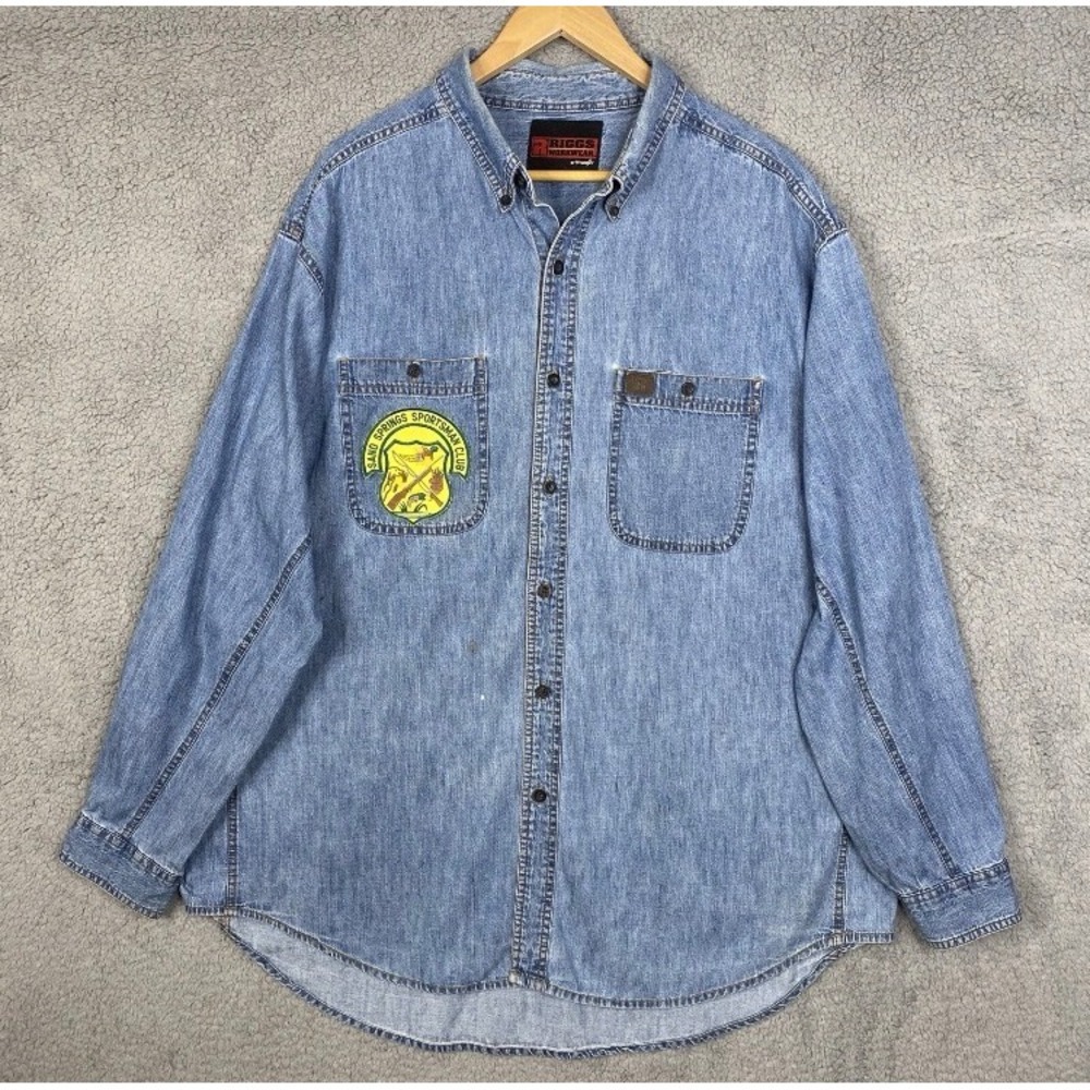Riggs Workwear Wrangler Shirt Men Blue Denim XXL Outdoor Sportsman Hunting Work
